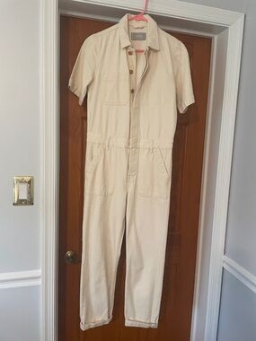 Everlane Cream Short-Sleeve Utility Jumpsuit